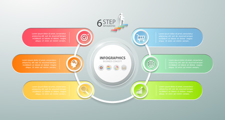 Design infographic template 6 options. Business concept can be used for workflow layout, diagram, number options, timeline, steps, demo infographicのイラスト素材