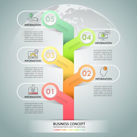 Business concept infographic template 5 steps, can be used for workflow layout, diagram, number options, timeline or milestones project.のイラスト素材