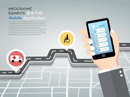 Health care mobile application services concept, infographic template vector illustrationのイラスト素材