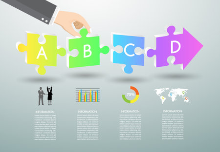 Infographics design template and marketing icons can be used for workflow layout, diagram, annual report, web design. Business concept with 4 options, steps or processes.のイラスト素材