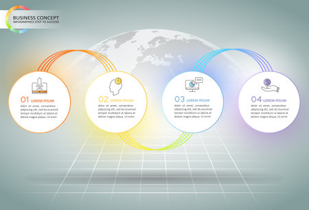 Infographics design template and marketing icons can be used for workflow layout, diagram, annual report, web design. Business concept with 4 options, steps or processes.のイラスト素材