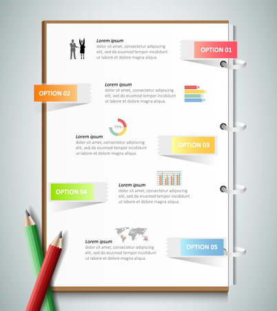 Infographic design template 5 options and marketing icons, Business concept can be used for workflow layout, diagram, number options, timeline, steps, demo infographicのイラスト素材