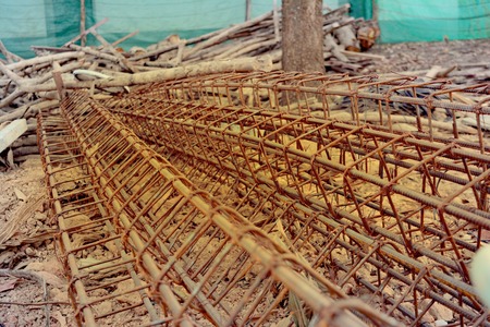 the stack of tie  rebar  prepare for casting workの写真素材