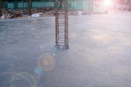 tied rebar for pole casting work with flareの写真素材