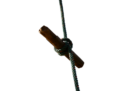 the isolated of the wood belay by rope in the middle of the air for  outdoor activity