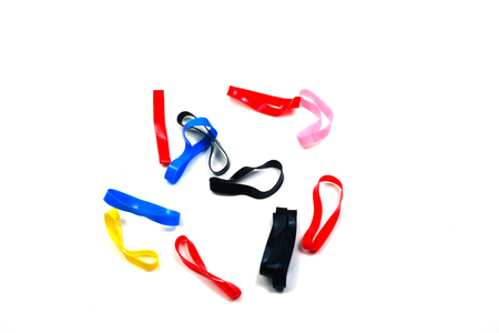 the color rubber band on white background isolatedの写真素材