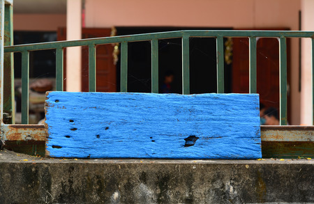 DIY job, plank wood  painted with blue watercolor laying by horizontal  with metalの写真素材