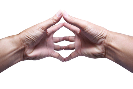 left and right hand fingers joint on white background isolatedの写真素材
