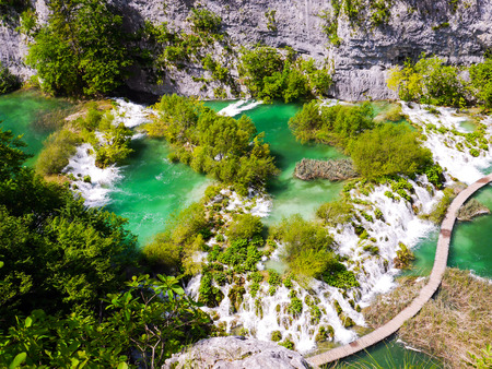 Plitvice waterfall Croatia in summer bird eye viewの写真素材