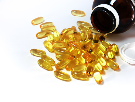 Fish oil on white backgroundの写真素材