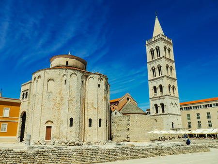 Ancient tower in Zedar Croatia with blueskyの写真素材