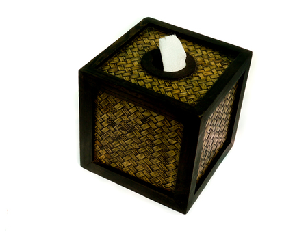wooden tissue box on white backgroundの写真素材