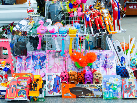 Nakhon Ratchasima Thailand,January 31 2016 - merchant selling various toys at Nakhon Ratchasima city squareのeditorial素材