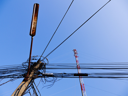 Electric wire old lighting and radio antenna