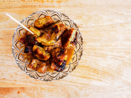 grilled banana with syrubの写真素材