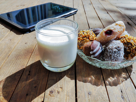 Donuts and milk breakfastの写真素材