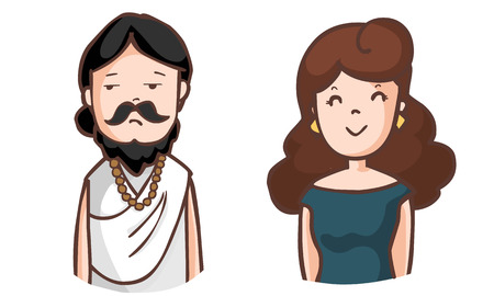 boring brahman and happy woman vector illustrationのイラスト素材
