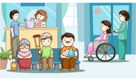Happy people in hospital vector illustrationのイラスト素材