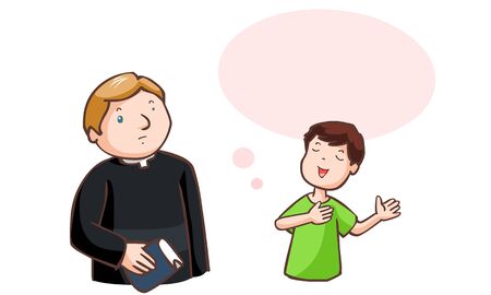 The boy said to pastor with balloon speech vector illustrationのイラスト素材