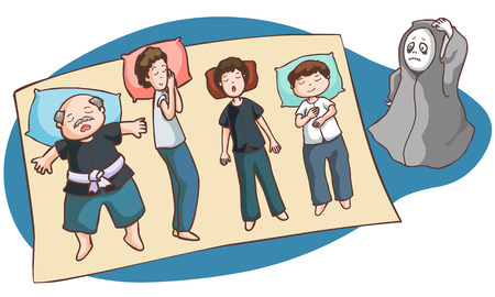 The ghost try to set men sleep in fit line vector illustrationのイラスト素材