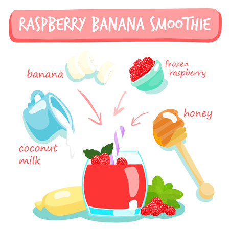 raspberry banana smoothies vector illustrationのイラスト素材