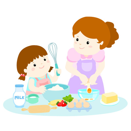 Little daughter cooking with her mother vector illustrationのイラスト素材