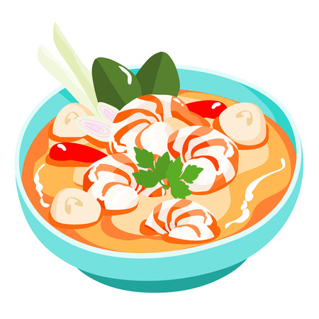 Tom yum kung Thai spicy soup vector illustrationのイラスト素材