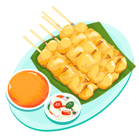 Pork grill with curry and coconut milk vector illustrationのイラスト素材