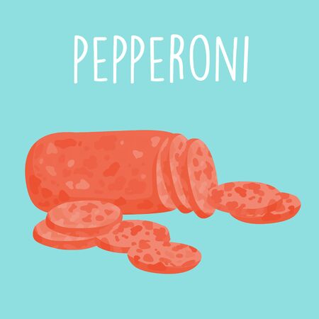 tasty sliced pepperoni cartoon vector illustrationのイラスト素材