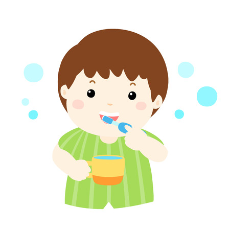 happy boy love brushing teeth vector illustrationのイラスト素材
