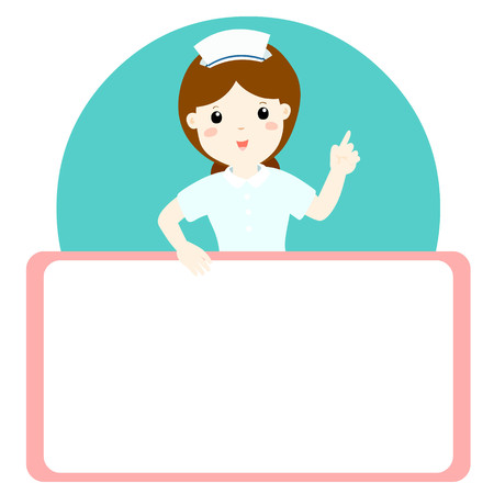 Nurse explains and holds a blank white board illustrationのイラスト素材