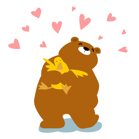 Big bear cuddle duck with love cartoon  illustrationのイラスト素材