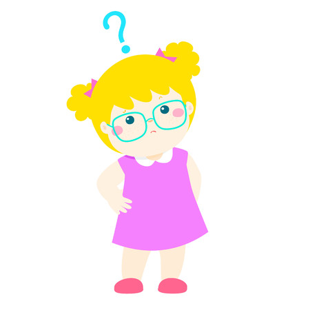 Cute little girl blonde hair wear glasses wondering cartoon character vector illustrationのイラスト素材
