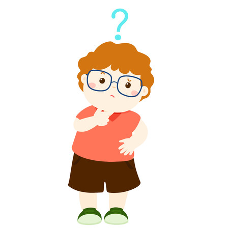 Cute little boy brown hair wear glasses wondering cartoon character vector illustrationのイラスト素材