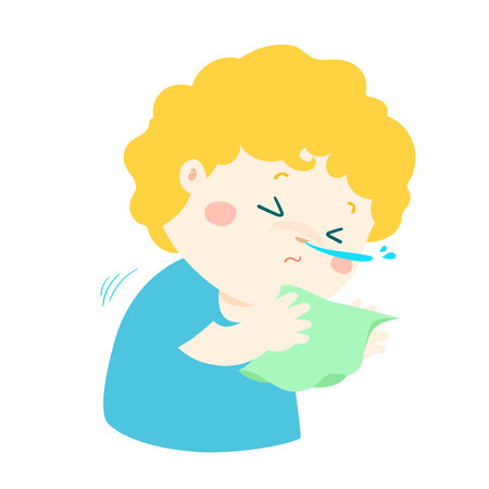 Little boy sneezing vector illustration.のイラスト素材