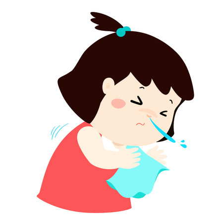 Little girl sneezing vector illustration.のイラスト素材