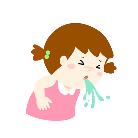 Sick girl vomiting cartoon vector illustration.のイラスト素材