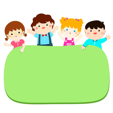 Border template with variety nationality happy kids vector illustration.のイラスト素材