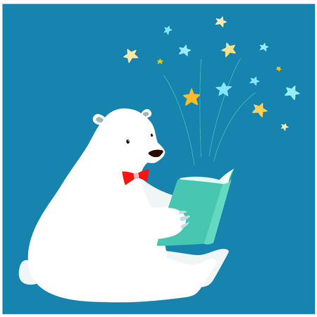 Cute polar bear reading a book vector illustration.のイラスト素材