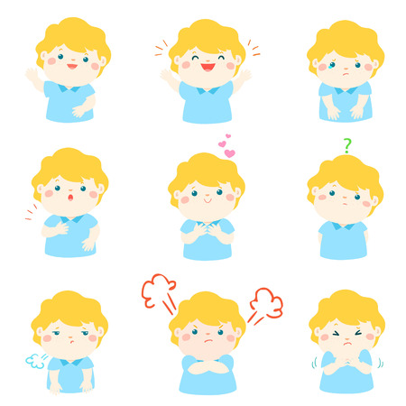 Set of cartoon vector kid emotions on white background.のイラスト素材