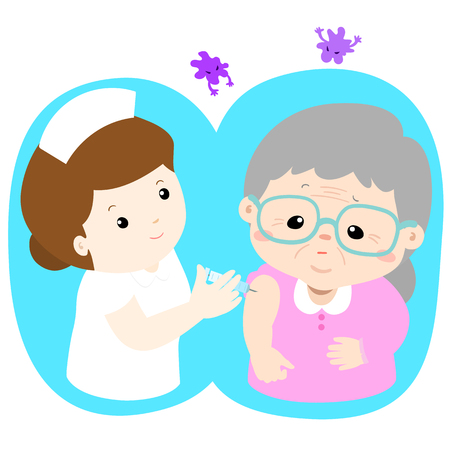Vaccination senior cartoon vector illustration.

Nurse giving vaccination injection to senior vector.のイラスト素材