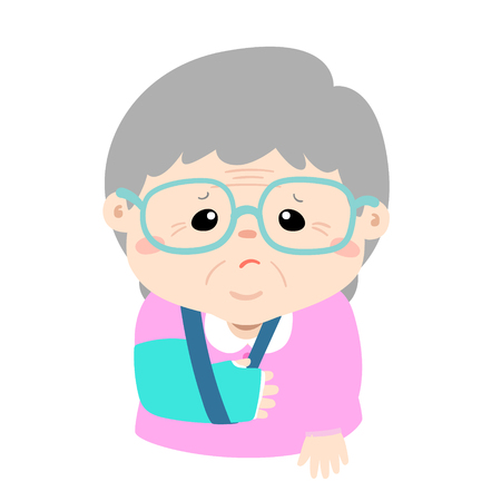 Grandmother hand bone broken from accident with arm splint vector illustration.のイラスト素材