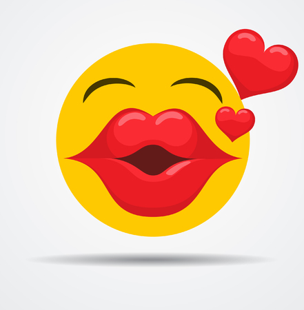 Kissing emoji in a flat design isolated on plain background.のイラスト素材