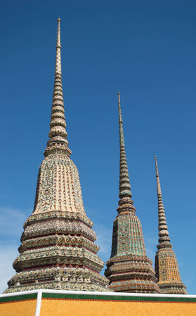 Three pacoda at Wat Phra Chetuphonの写真素材