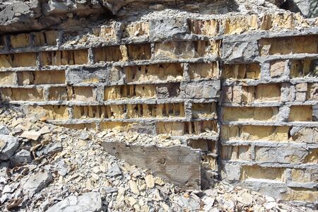 Background of brick wall texture in abandoned ghost town Pripyat chernobyl zone Ukraine