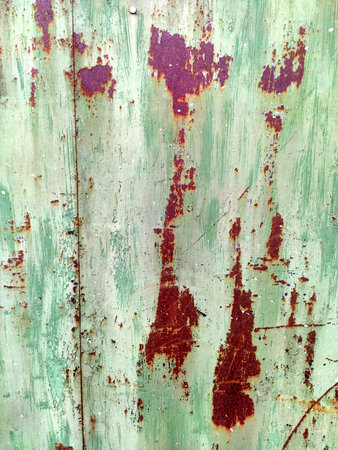 Corroded metal background. Rusted blue painted metal wall. Rusty metal background with streaks of...