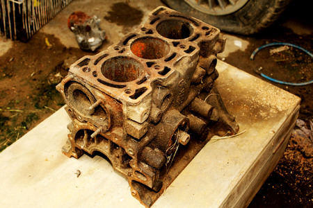 Old 3 cylender engine blockの写真素材