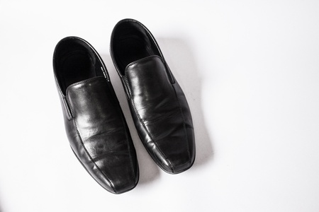 The black man s shoes top-view isolated on white background  の写真素材