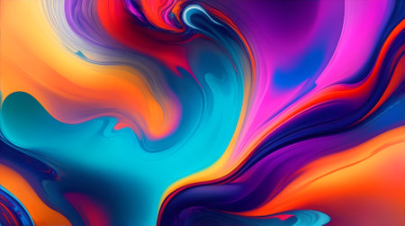 abstract colorful background with smooth lines in blue, orange, yellow and pinkの写真素材