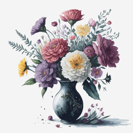 Vector illustration of a watercolor vase of flowersのイラスト素材